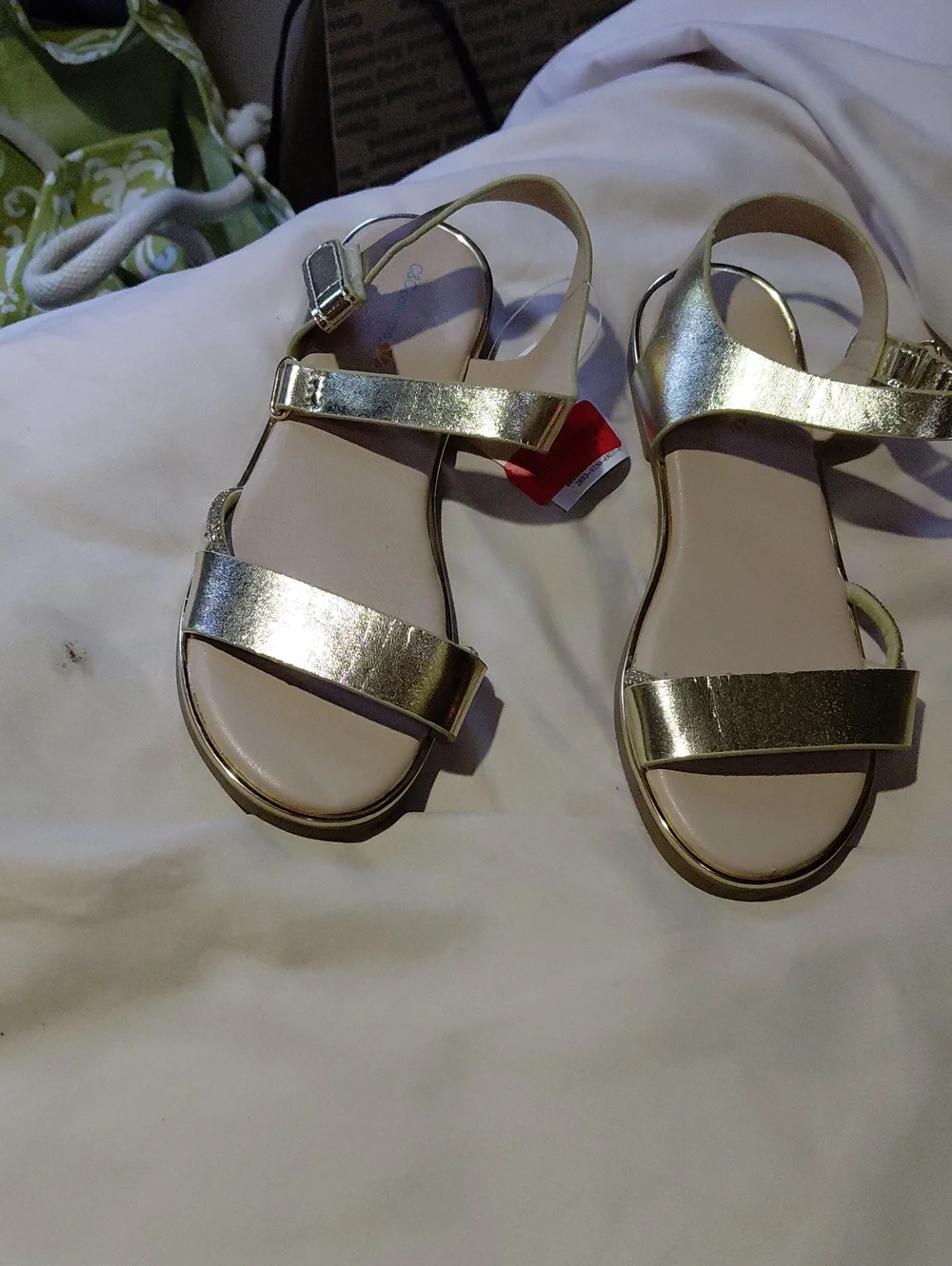 C&C California Girls' Metallic Gold Double-Strap Sandals